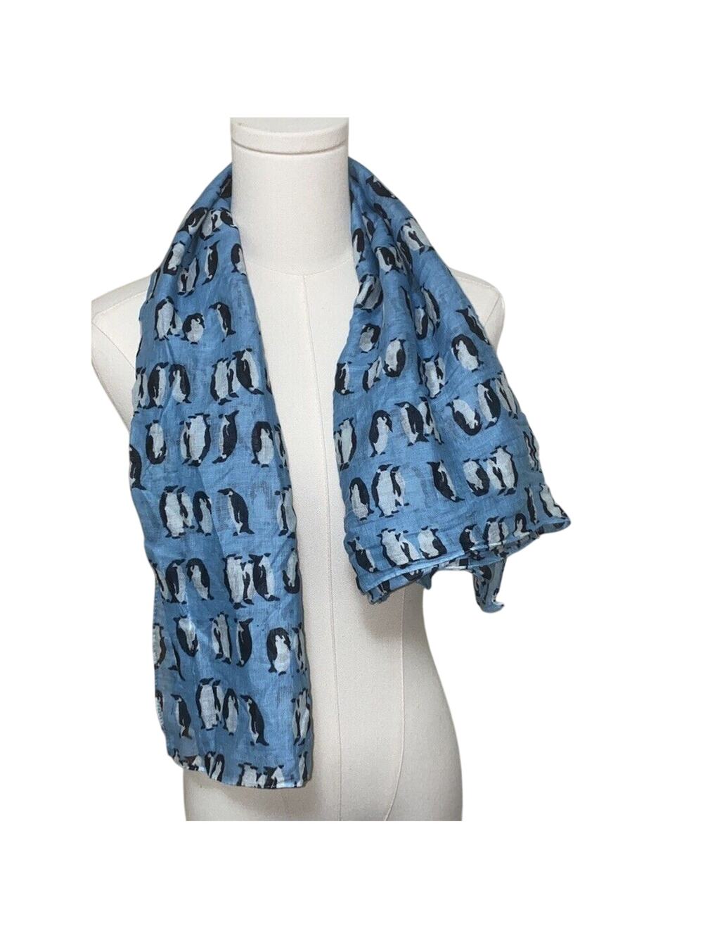 Yam Yam 100% Cotton Penguin Print Blue Square Scarf Animal Novelty